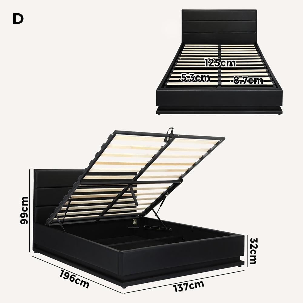 Nate Faux Leather Gas Lift Bed with LED - Double