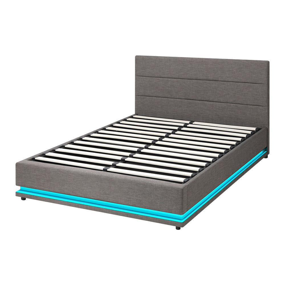 Nate Grey Gas Lift Storage Bed with LED - Double