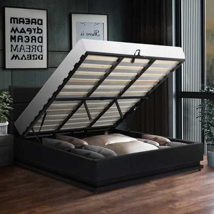 Nate Faux Leather Gas Lift Bed with LED - King