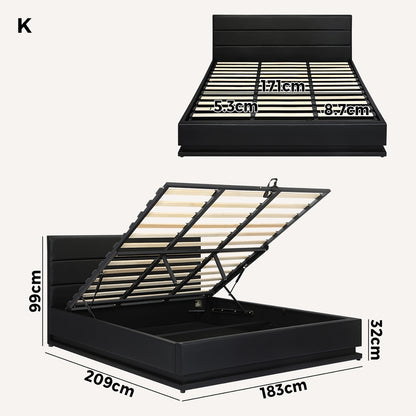 Nate Faux Leather Gas Lift Bed with LED - King