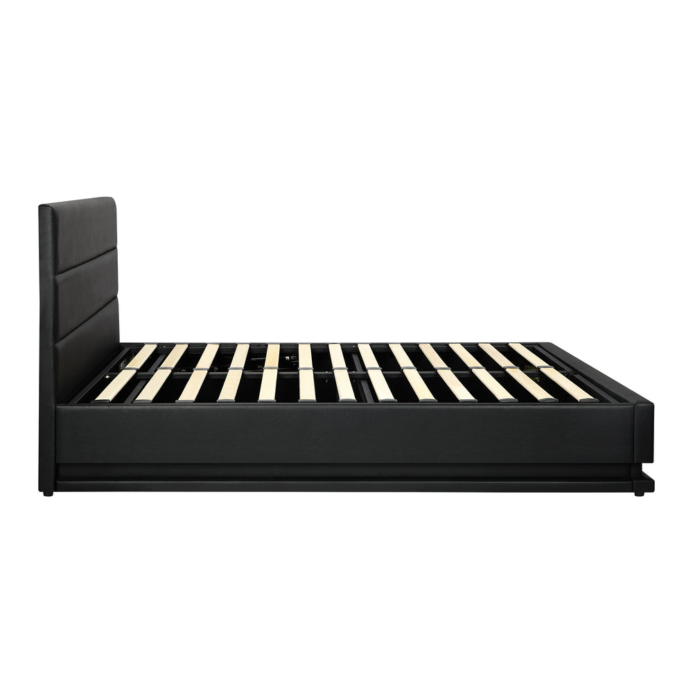 Nate Faux Leather Gas Lift Bed with LED - Queen