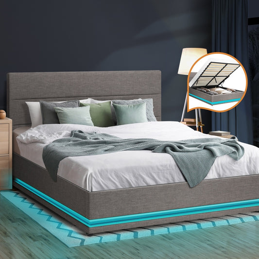 Nate Grey Gas Lift Storage Bed with LED - Queen