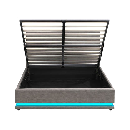 Nate Grey Gas Lift Storage Bed with LED - Queen