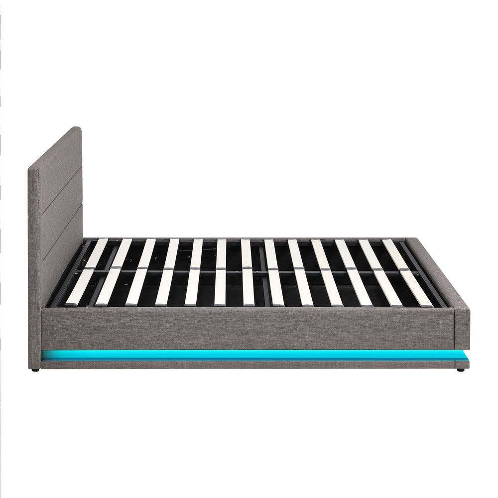 Nate Grey Gas Lift Storage Bed with LED - Queen