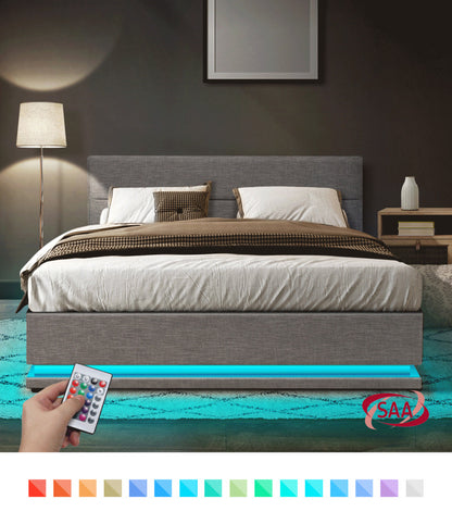 Nate Grey Gas Lift Storage Bed with LED - Queen
