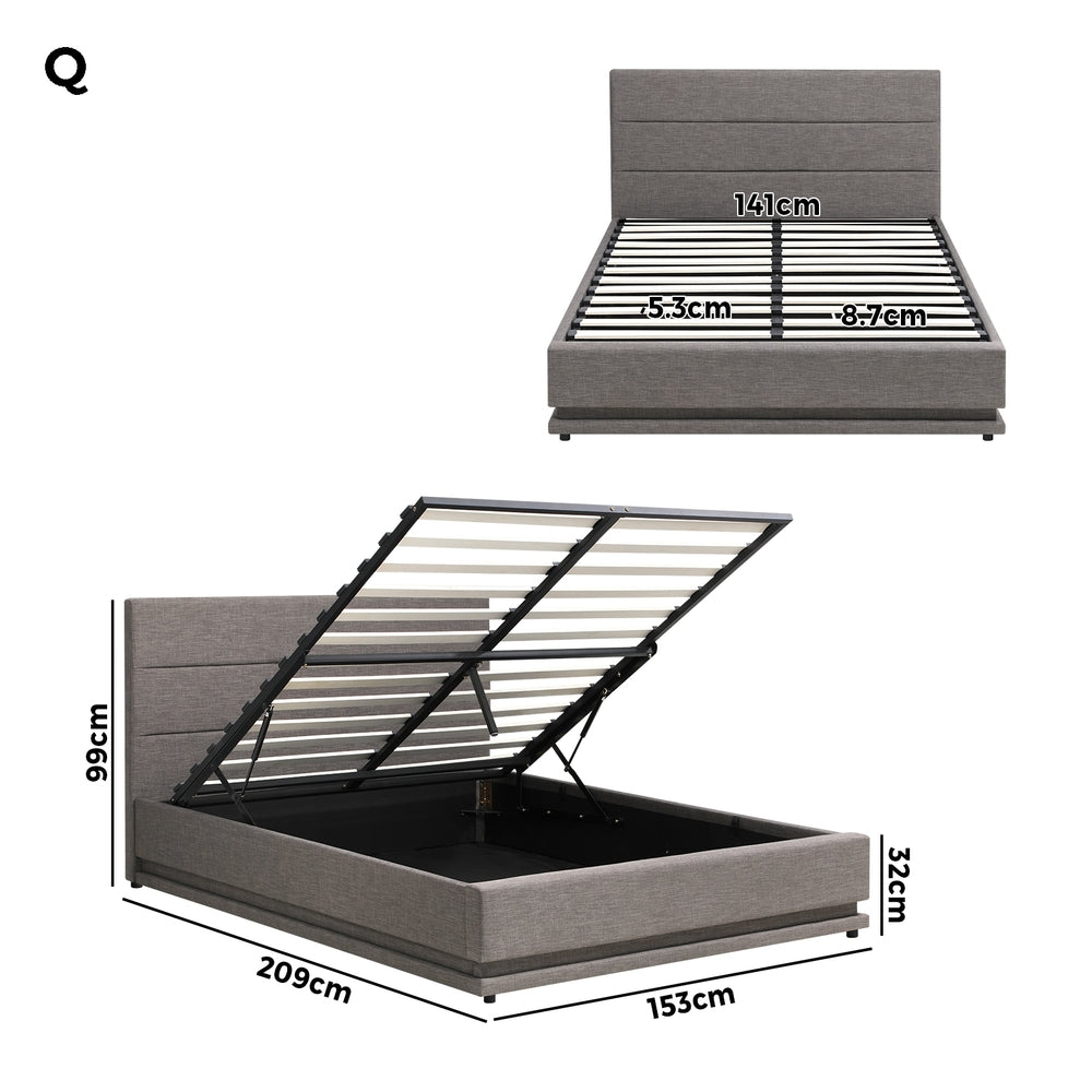 Nate Grey Gas Lift Storage Bed with LED - Queen