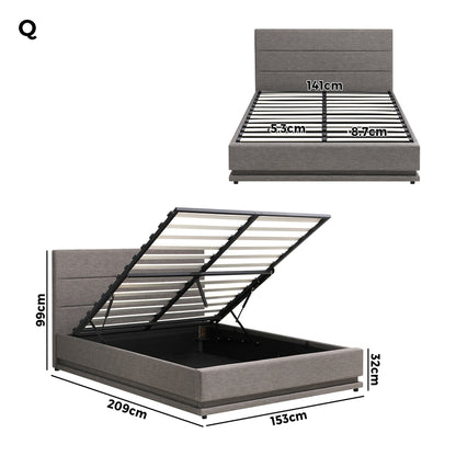 Nate Grey Gas Lift Storage Bed with LED - Queen
