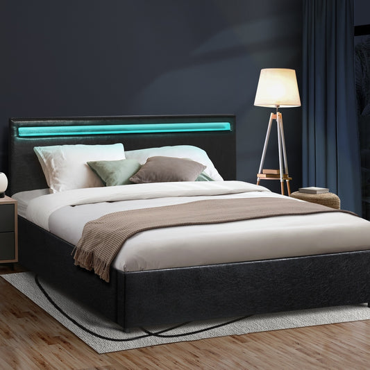 Black Colson LED Gas Lift Storage Bed - Double