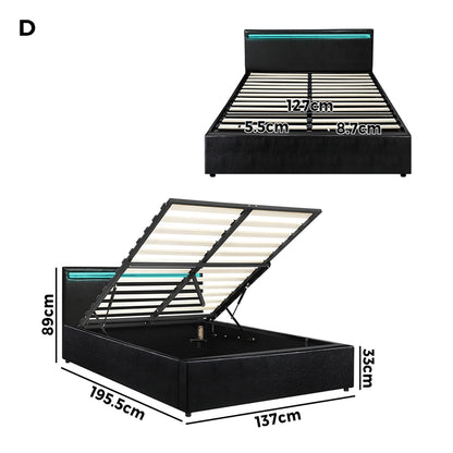 Black Colson LED Gas Lift Storage Bed - Double
