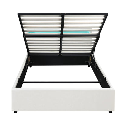 White Colson LED Gas Lift Storage Bed - Double