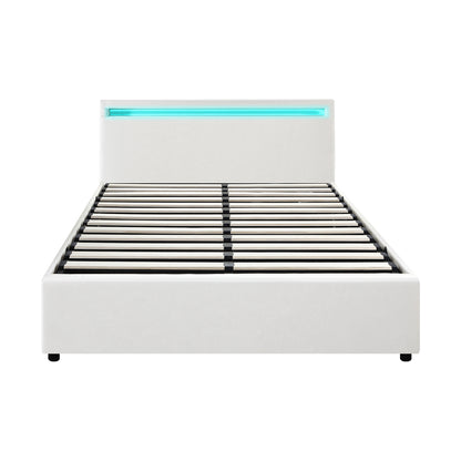 White Colson LED Gas Lift Storage Bed - Double