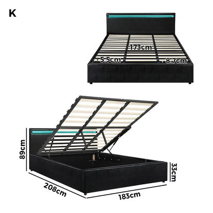 Black Colson LED Gas Lift Storage Bed - King