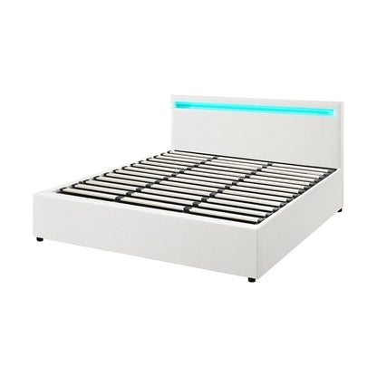 White Colson LED Gas Lift Storage Bed - King
