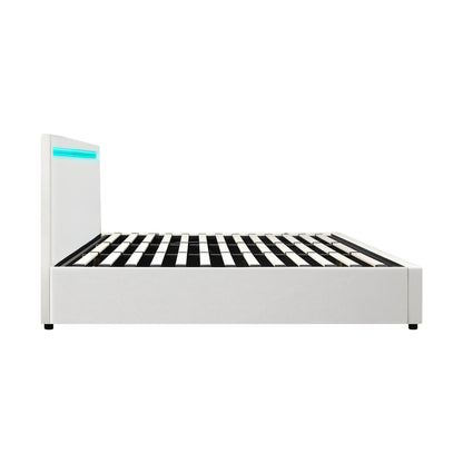 White Colson LED Gas Lift Storage Bed - King
