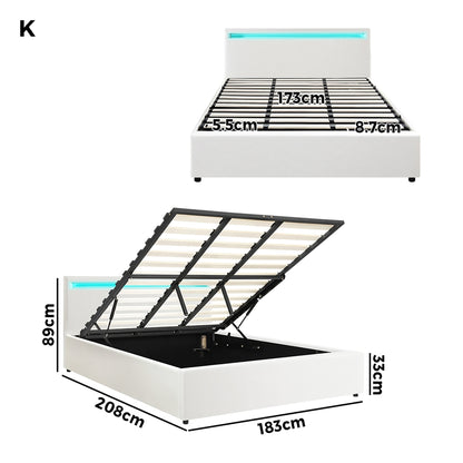 White Colson LED Gas Lift Storage Bed - King