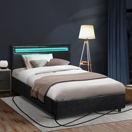 Black Colson LED Gas Lift Storage Bed - King Single
