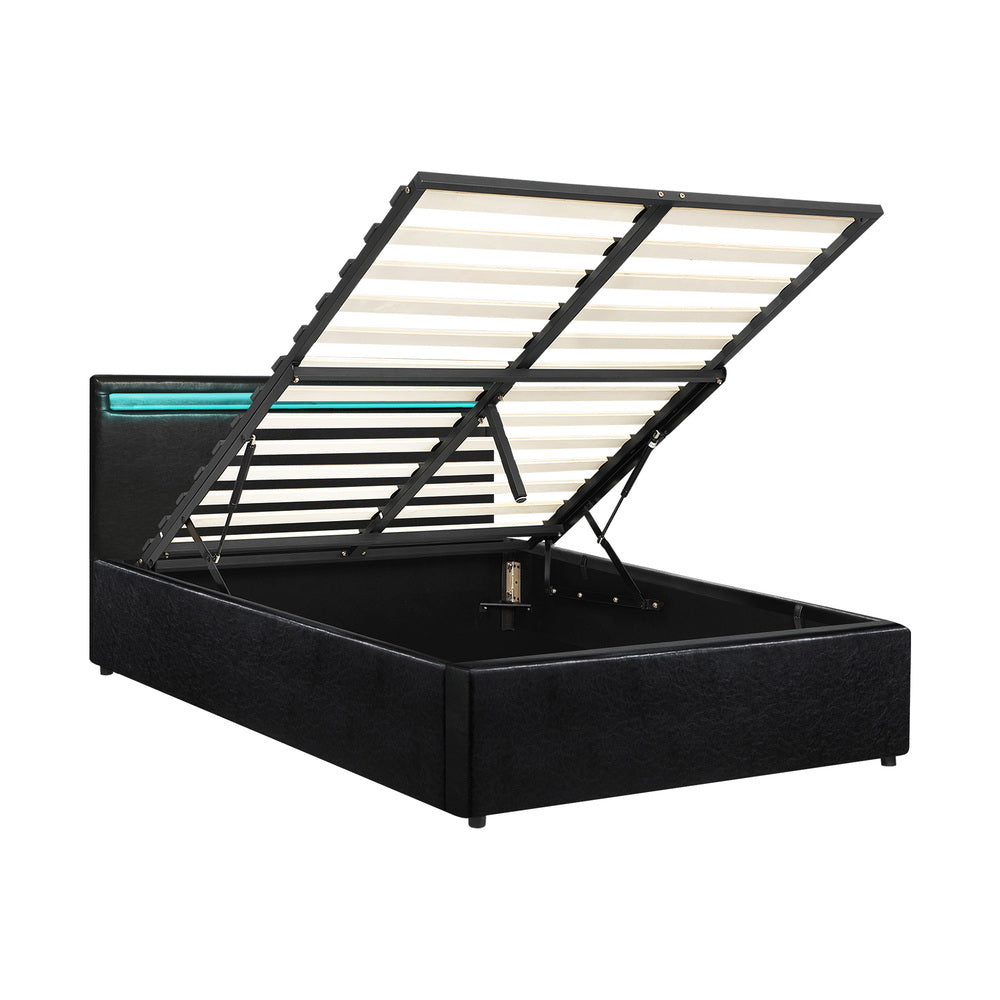 Black Colson LED Gas Lift Storage Bed - King Single