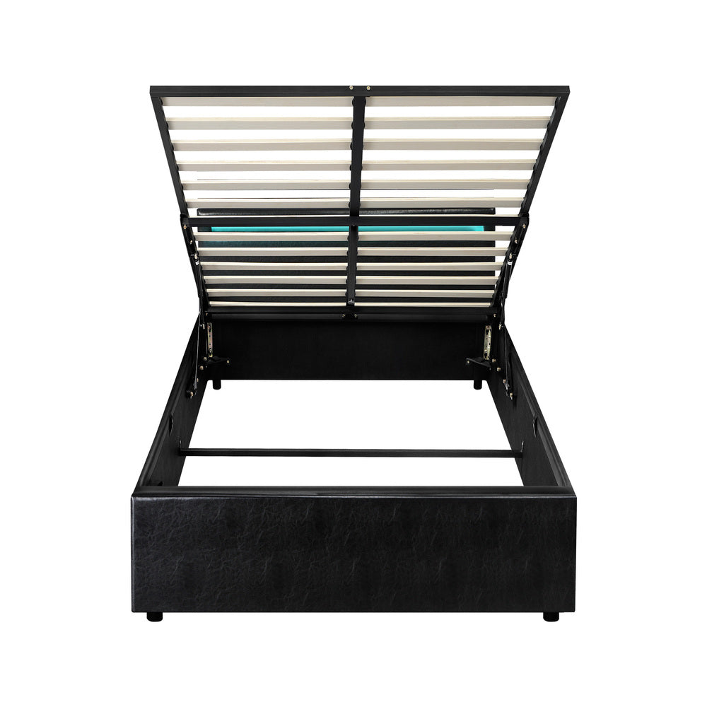 Black Colson LED Gas Lift Storage Bed - King Single