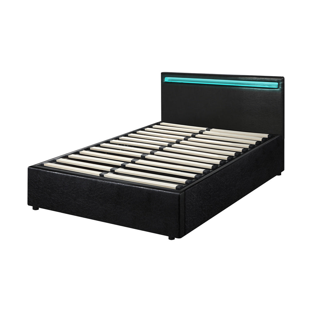 Black Colson LED Gas Lift Storage Bed - King Single