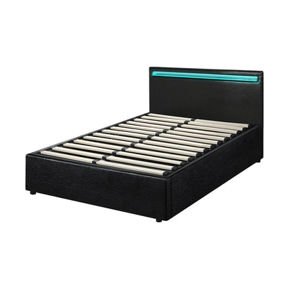 Black Colson LED Gas Lift Storage Bed - King Single