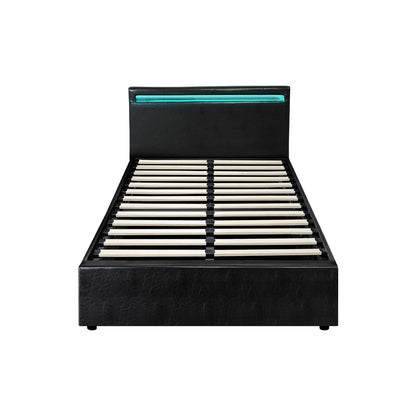Black Colson LED Gas Lift Storage Bed - King Single