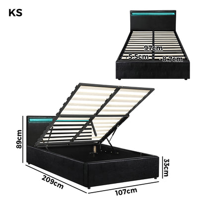 Black Colson LED Gas Lift Storage Bed - King Single