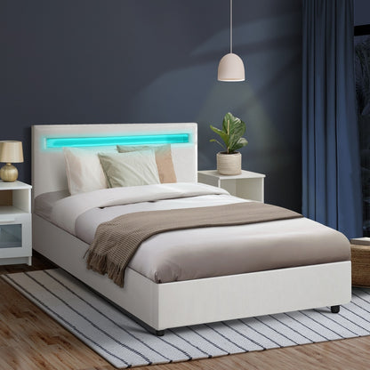 White Colson LED Gas Lift Storage Bed - King Single