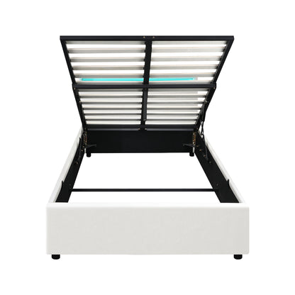 White Colson LED Gas Lift Storage Bed - King Single