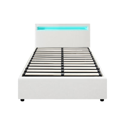 White Colson LED Gas Lift Storage Bed - King Single