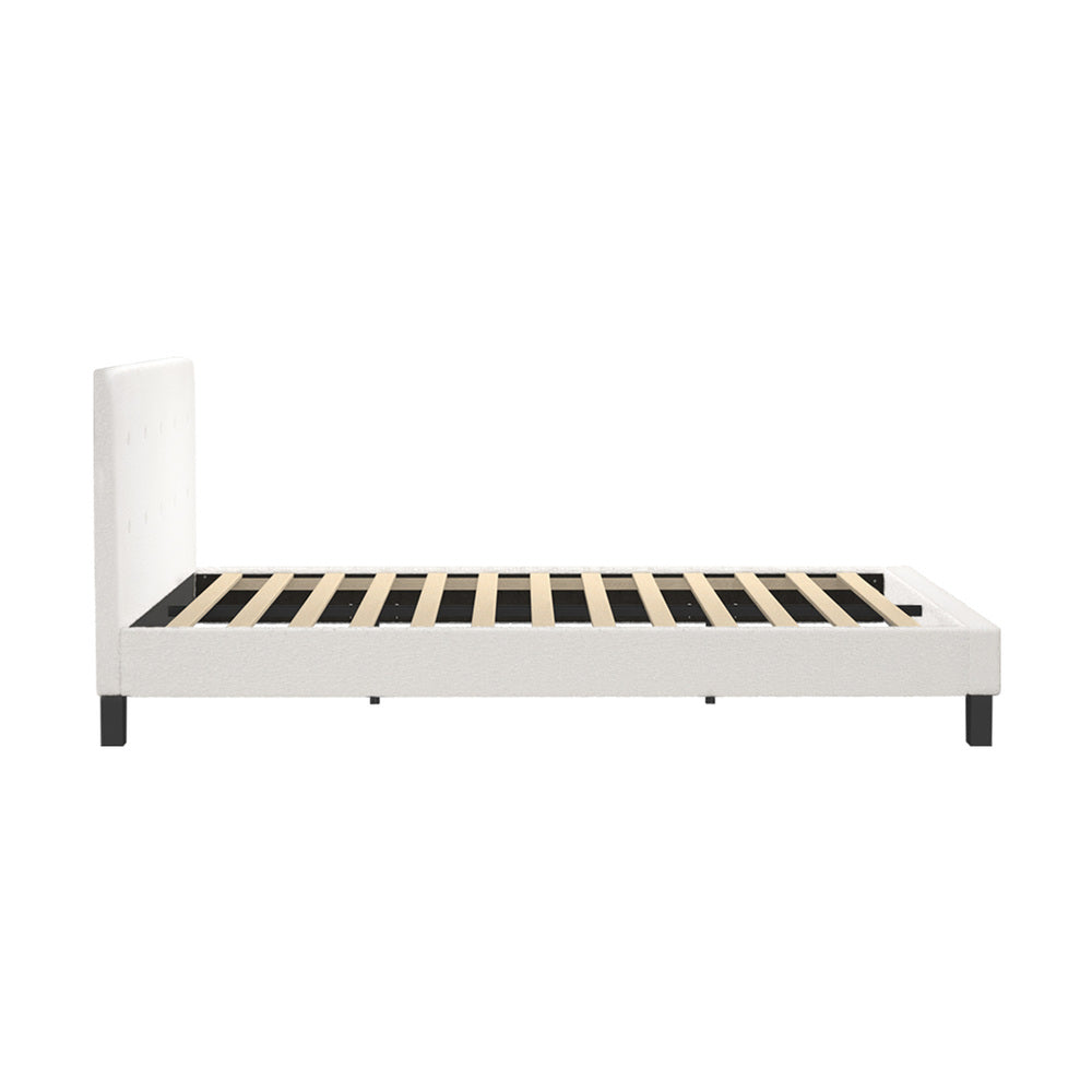 White Quiton Boucle Platform Bed - Double