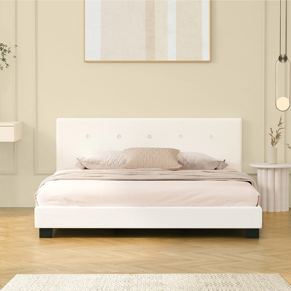 White Quiton Boucle Platform Bed - Double
