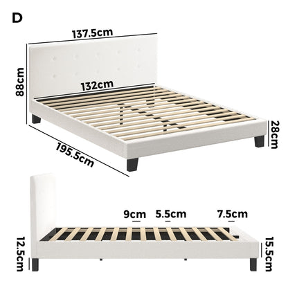 White Quiton Boucle Platform Bed - Double
