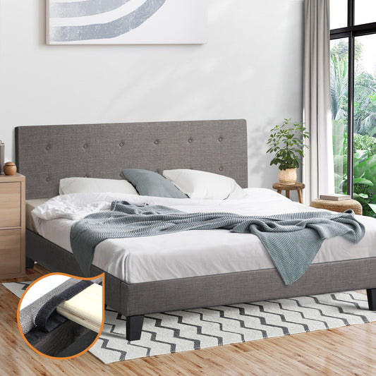 Grey Quiton Upholstered Bed Frame - King