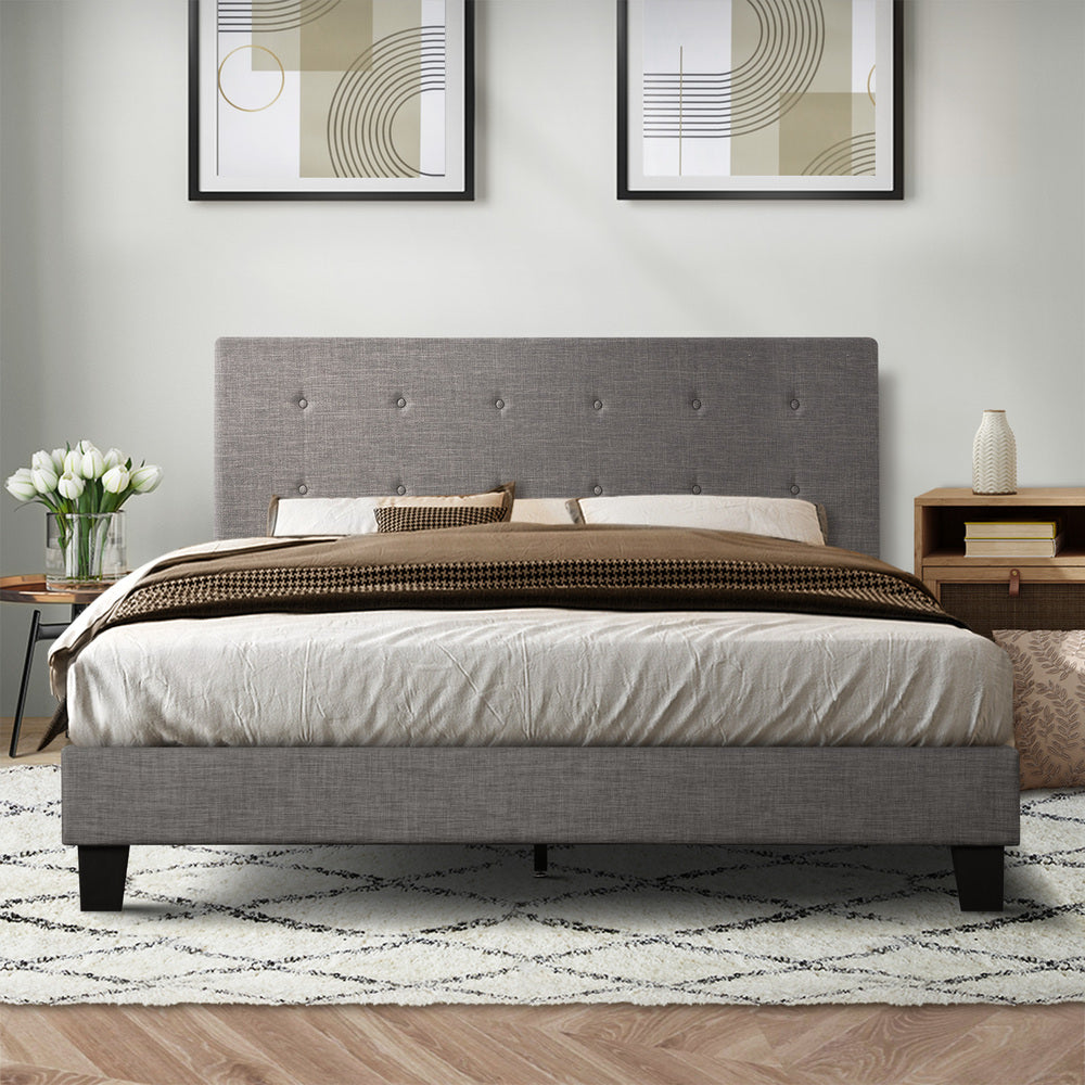 Grey Quiton Upholstered Bed Frame - King