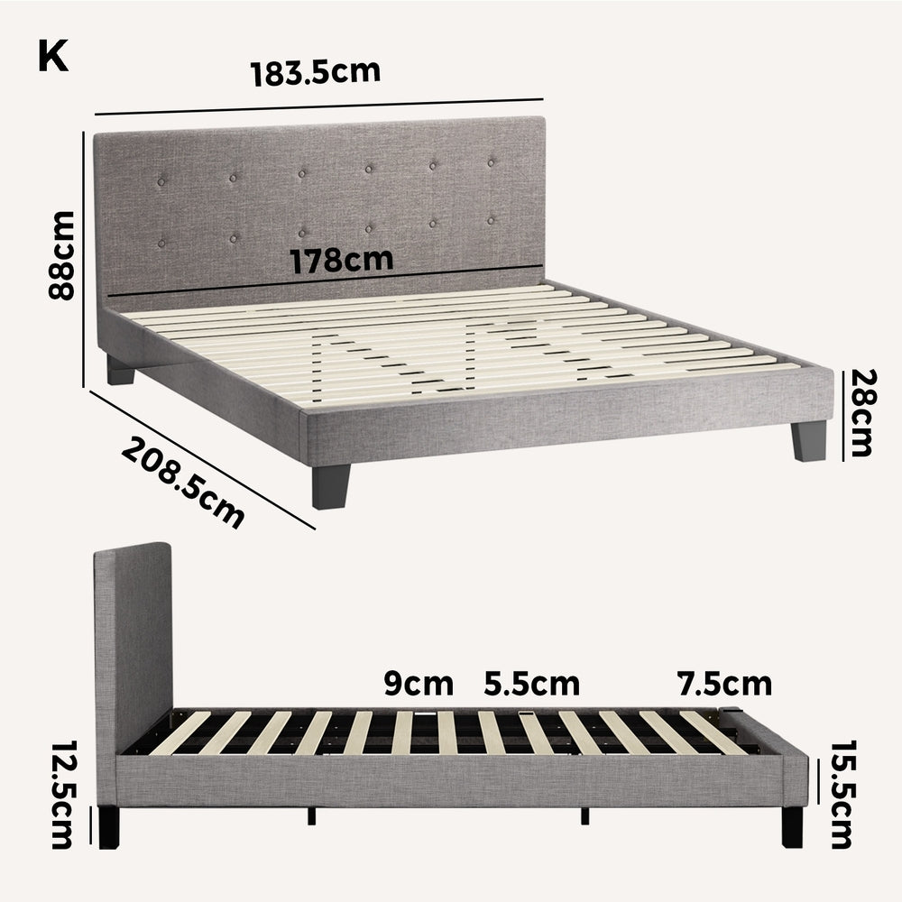 Grey Quiton Upholstered Bed Frame - King