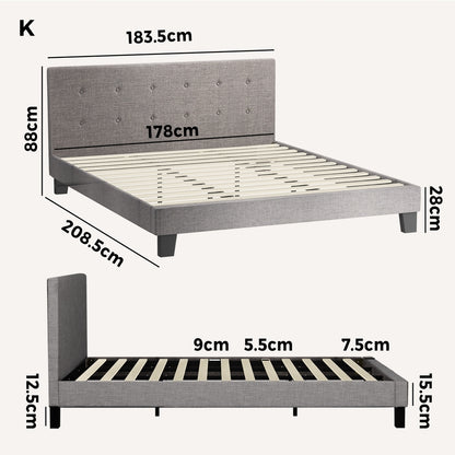 Grey Quiton Upholstered Bed Frame - King