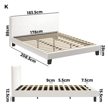 White Quiton Boucle Platform Bed - King