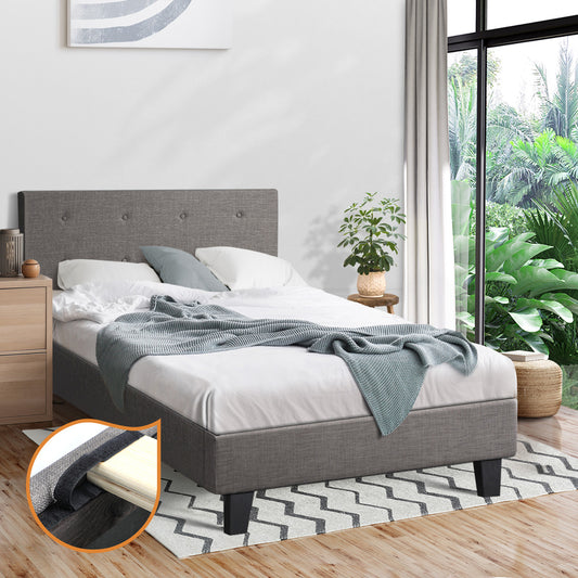 Grey Quiton Upholstered Bed Frame - King Single