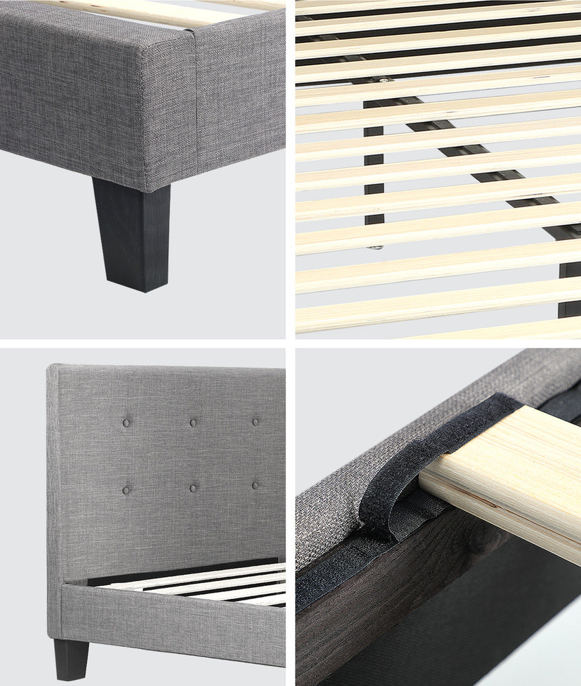 Grey Quiton Upholstered Bed Frame - King Single