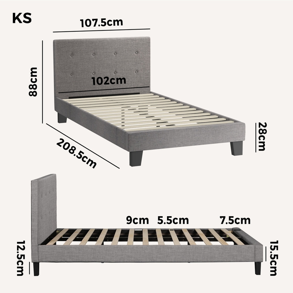 Grey Quiton Upholstered Bed Frame - King Single