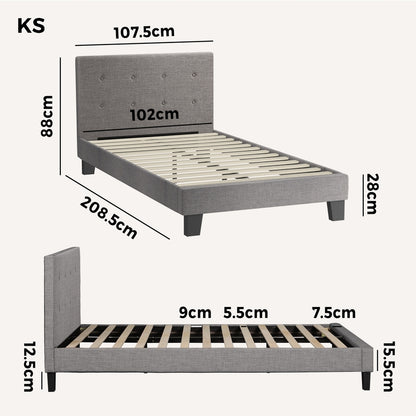 Grey Quiton Upholstered Bed Frame - King Single