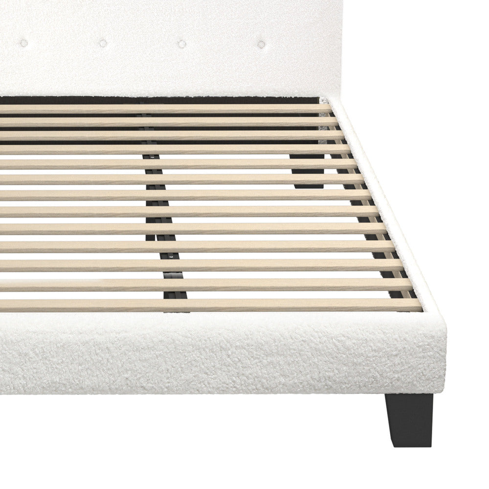 White Quiton Boucle Platform Bed - King Single
