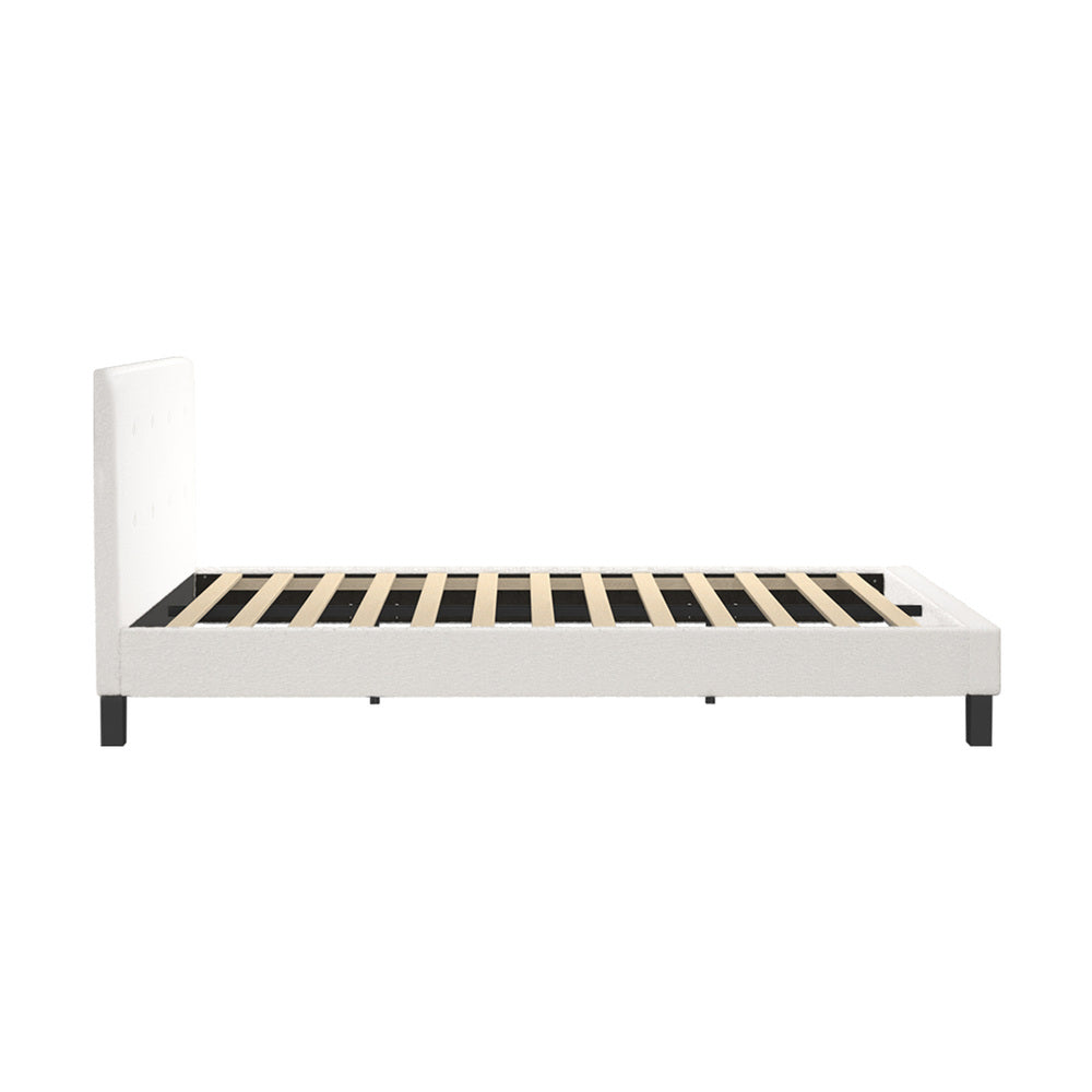 White Quiton Boucle Platform Bed - King Single