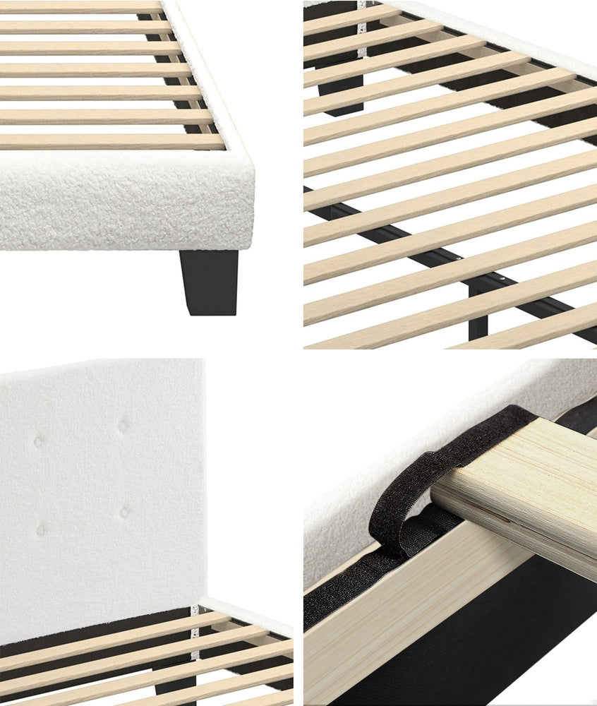 White Quiton Boucle Platform Bed - King Single