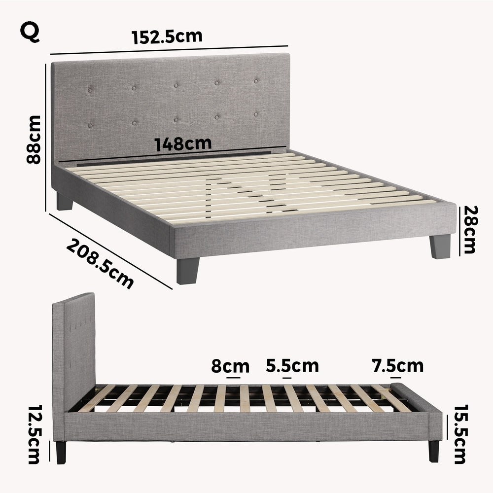 Grey Quiton Upholstered Bed Frame - Queen