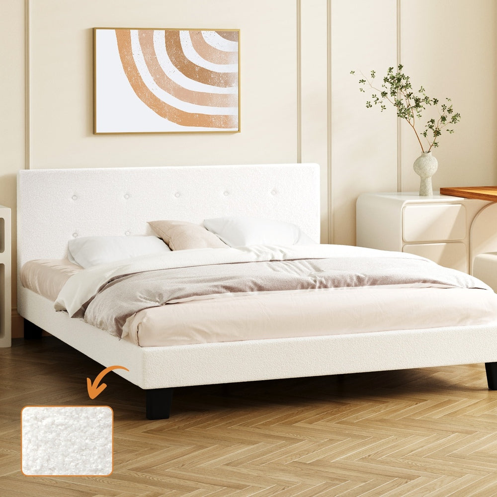 White Quiton Boucle Platform Bed - Queen