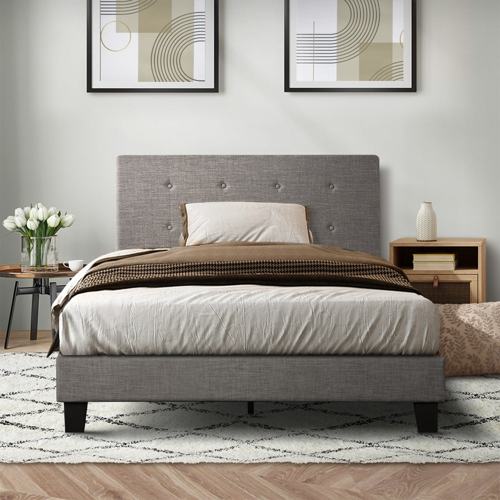 Grey Quiton Upholstered Bed Frame - Single