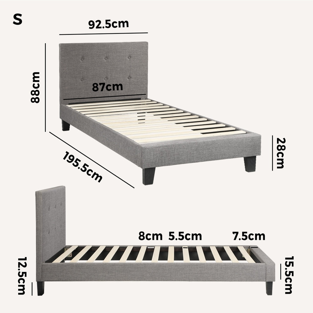 Grey Quiton Upholstered Bed Frame - Single