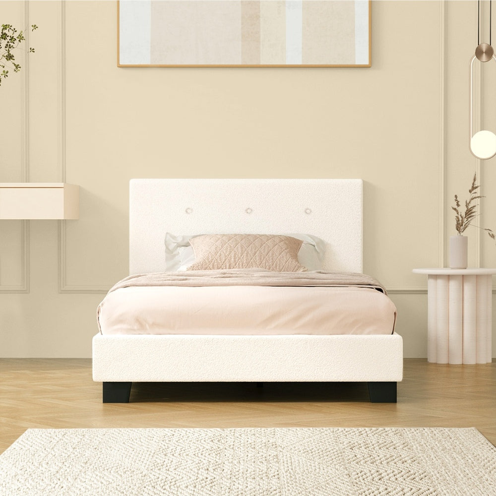 White Quiton Boucle Platform Bed - Single