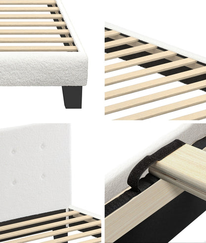White Quiton Boucle Platform Bed - Single